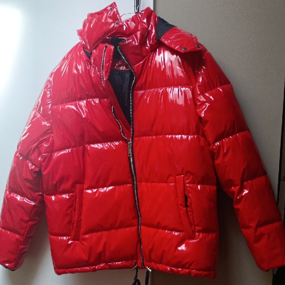Men's Shiny Red Puffer Jacket - Classic Insulated Coat